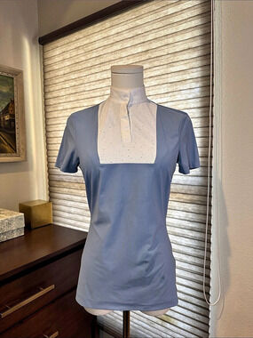 🐴 Cavalleria Toscana Short Sleeve Show Shirt Blue. Size XS🐴